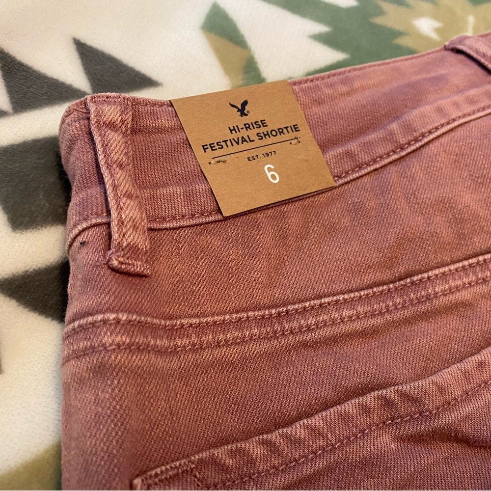 American Eagle Pink Hi-Rise Festival Shortie Distressed Jean Shorts Size: 6 - Picture 10 of 11